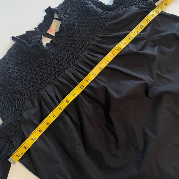 Maeve for Anthropologie Modern Peasant Top Womens Size 6 Black Smocked Cotton - Picture 7 of 8
